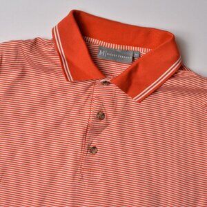Hickey Freeman Medium Orange White Striped Polo Mercerized Cotton